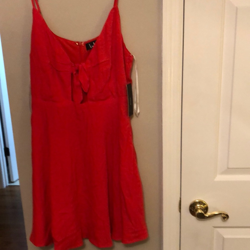 Lulu's Red Spaghetti Strap Tie-Front Sundress